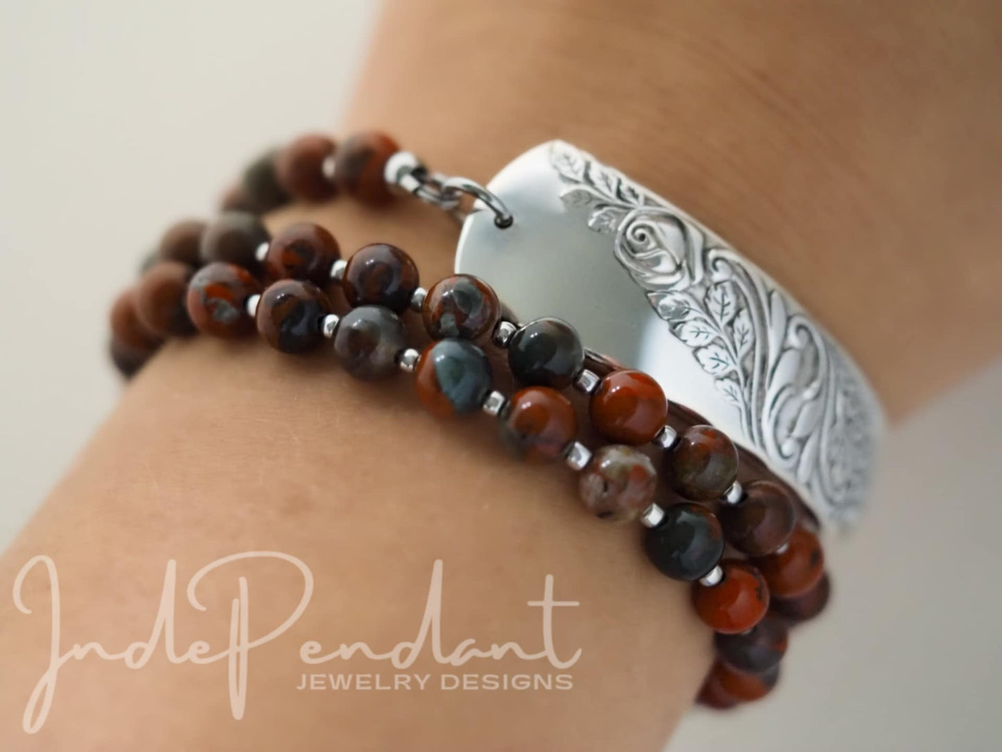 Fall Crimson Rose Triple Wrap Bracelet