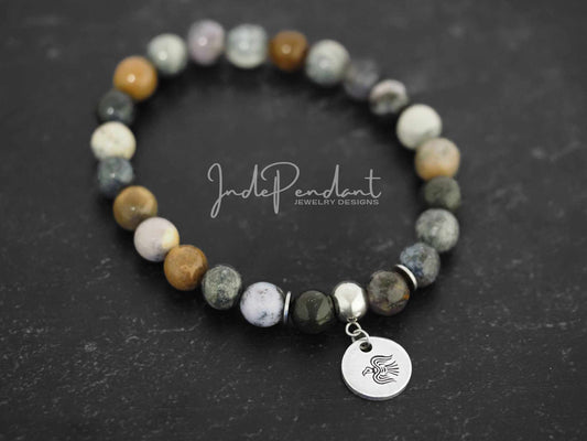 Raven Amethyst Sage Agate Stretch Bracelet