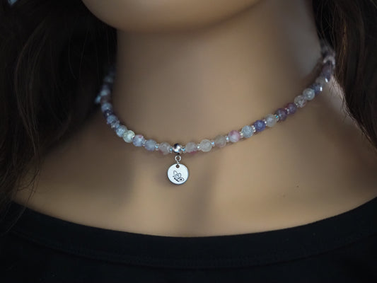 Butterfly Pink Tourmaline & Lepidolite in Quartz Necklace