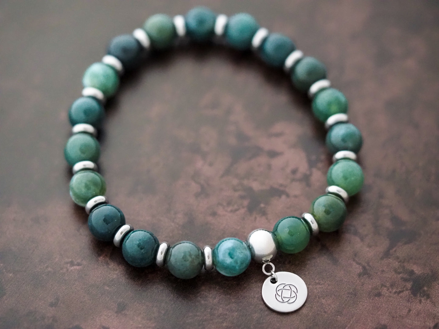Celtic Knot Moss Agate Stretch Bracelet